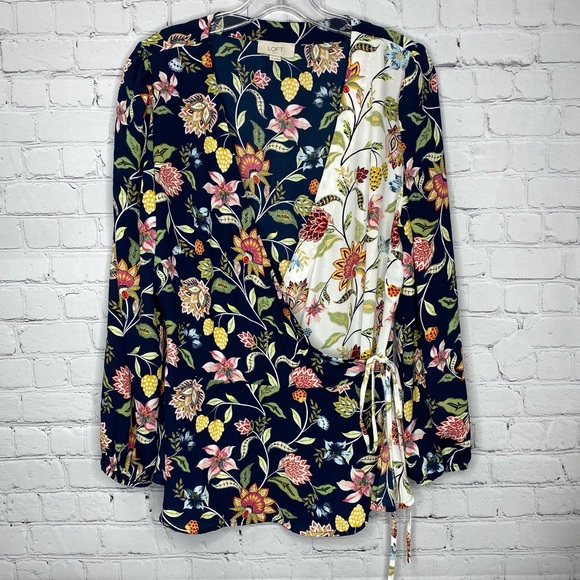 LOFT FLORAL WRAP BLOUSE Size M - Picture 3 of 9